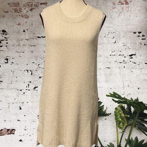 J.Crew beige sleeveless merino wool blend knit longline tunic sweater top L